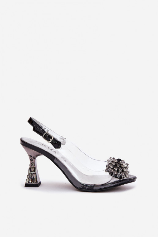 Durchschauen Sandalen mit hohen Absätzen mit leuchtenden Augen Vinceza 70116 schZuarze Farbe