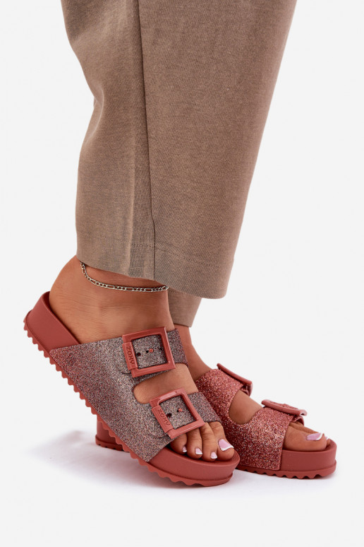 Duftend Damenhausschuhe mit Glanz I mit Schnallenmi ZAXY RR285025 pinke Farbe