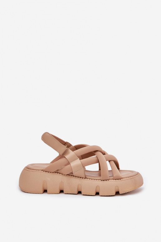 Damensandalen mit einer Plattform mit Streifen Beige Filamira