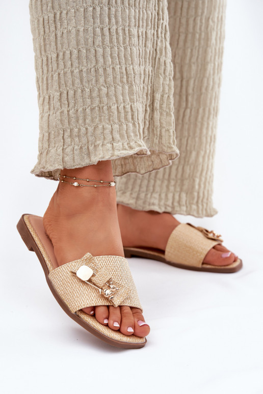 Damenhausschuhe mit breiten Absätzen mit Bändern Beige Sallariela