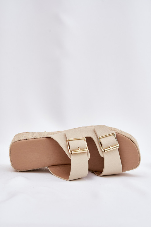 Damenhausschuhe Auf einem Keil Mit Zopf I mit Schnallenmi Beige Pasinea