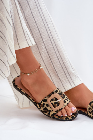 gleichschenklig Damenhausschuhe dekorieren mit Schnallen mit Leopardenfellmuster Clariola