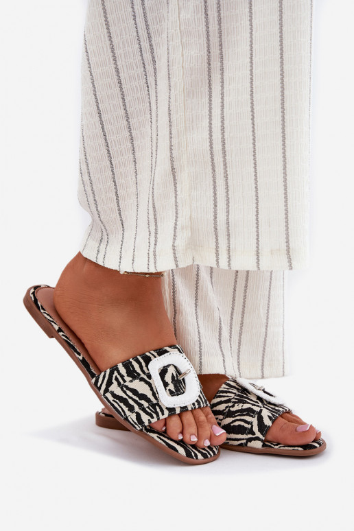 gleichschenklig Damenhausschuhe dekorieren mit Schnallen Zebra Clariola