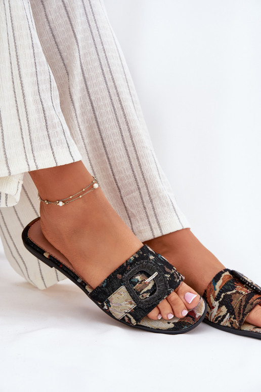 gleichschenklig Damenhausschuhe dekorieren mit Schnallen schZuarze Farbe Clariola