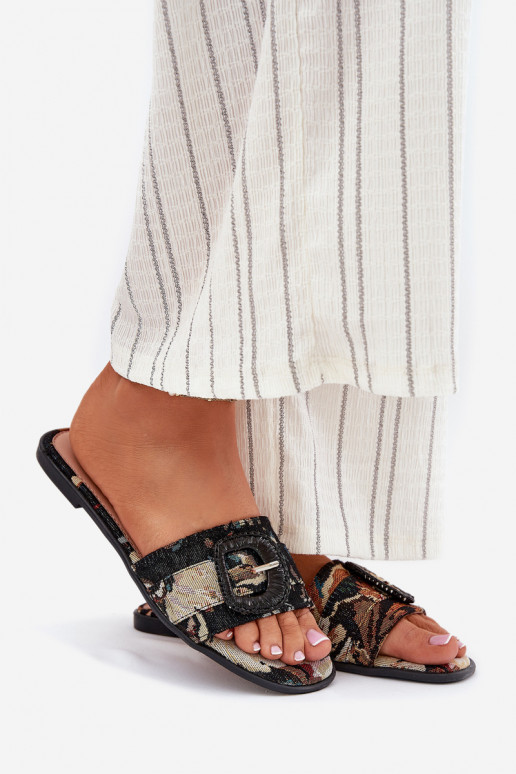 gleichschenklig Damenhausschuhe dekorieren mit Schnallen schZuarze Farbe Clariola