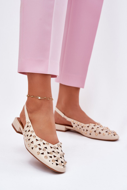 Dekoriert Ballerinas mit breiten Absätzen Beige Nilarisela