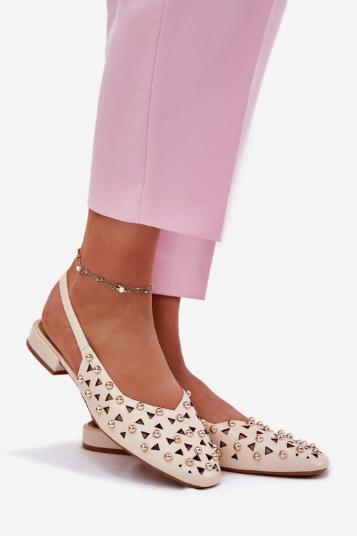 Dekoriert Ballerinas mit breiten Absätzen Beige Nilarisela