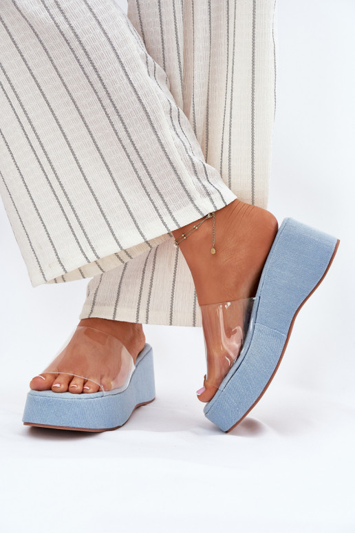 Damenhausschuhe Z Transparentnym Streifenem Auf einem Keil Denim-Es mussterial Meltiana