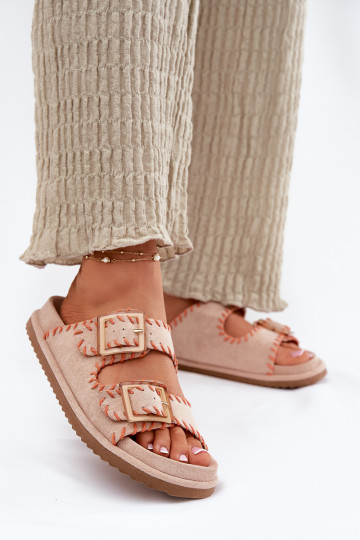 Damenhausschuhe mit Schnallen I Ozdobnym Obszyciem Beige Visley