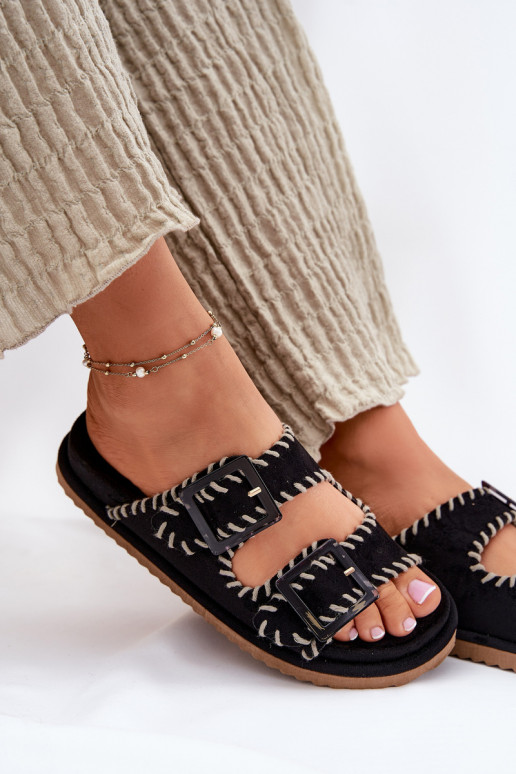 Damenhausschuhe mit Schnallen I Ozdobnym Obszyciem schZuarze Farbe Visley