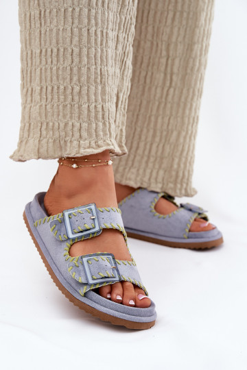 Damenhausschuhe mit Schnallen I Ozdobnym Obszyciem blaue Farbe Visley