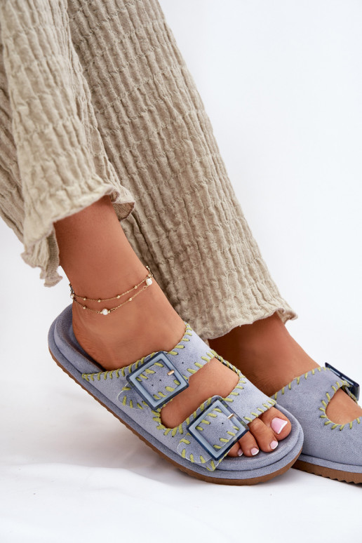 Damenhausschuhe mit Schnallen I Ozdobnym Obszyciem blaue Farbe Visley