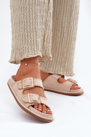 Damenhausschuhe mit Schnallen I Ozdobnym Obszyciem Beige Visley