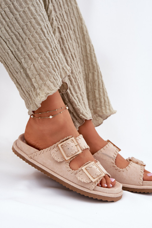Damenhausschuhe mit Schnallen I Ozdobnym Obszyciem Beige Visley