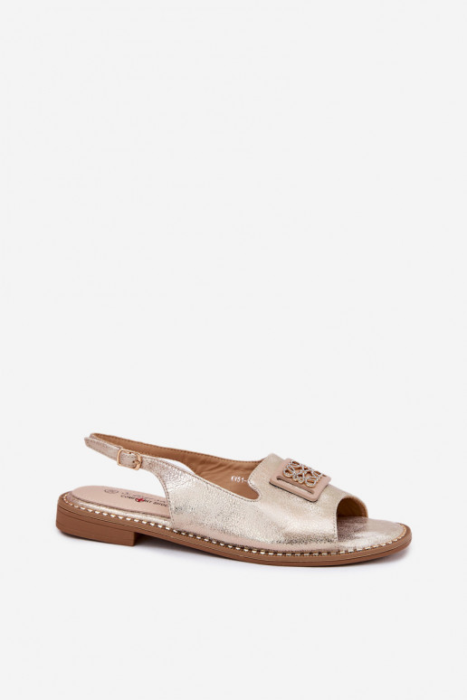 Eleganter Stil Damensandalen mit breiten Absätzen mit Ornamenten S.Barski KV51-082 goldene Farbe Eleganter Stil Damensandalen mit breiten Absätzen mit Ornamenten S.Barski KV51-082 goldene Farbe