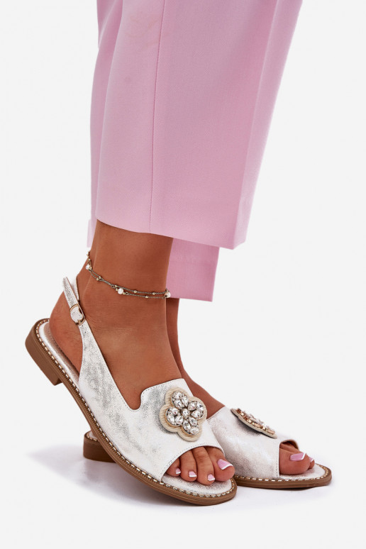 Damensandalen mit breiten Absätzen Mit Dekorationen Detalem S.Barski KV51-080 Silberfarbe