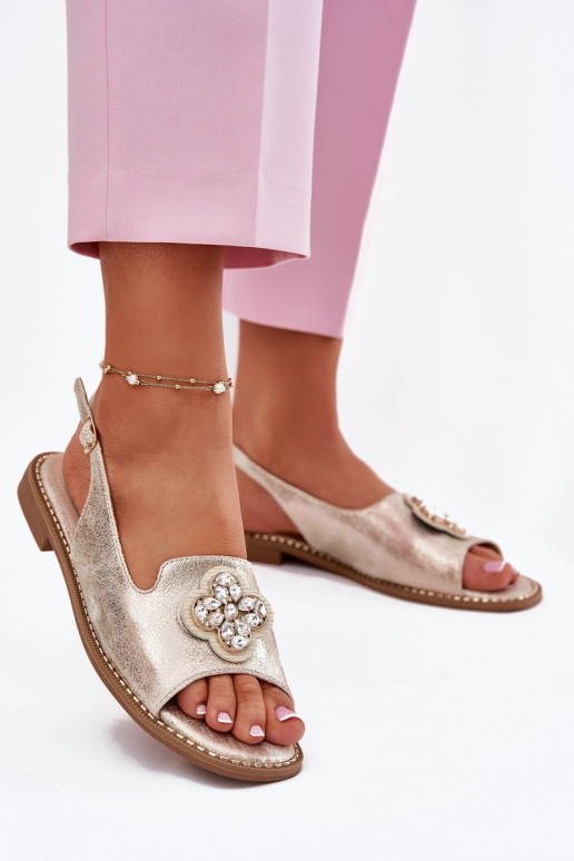 Damensandalen mit breiten Absätzen Mit Dekorationen Detalem S.Barski KV51-080 goldene Farbe