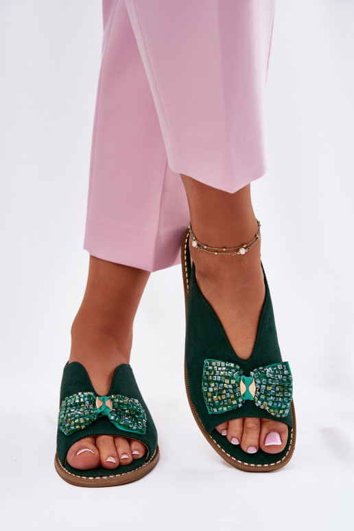 Damensandalen mit Bändern mit breiten Absätzen S.Barski KV51-014 grüne Farbe
