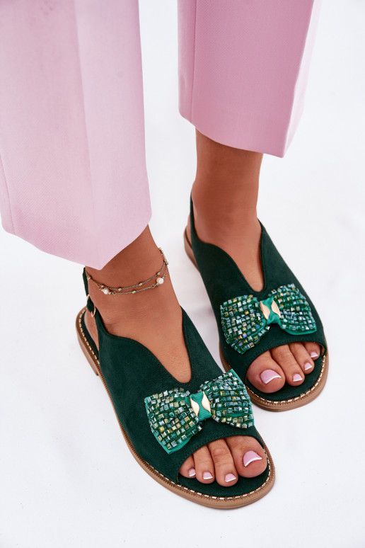 Damensandalen mit Bändern mit breiten Absätzen S.Barski KV51-014 grüne Farbe