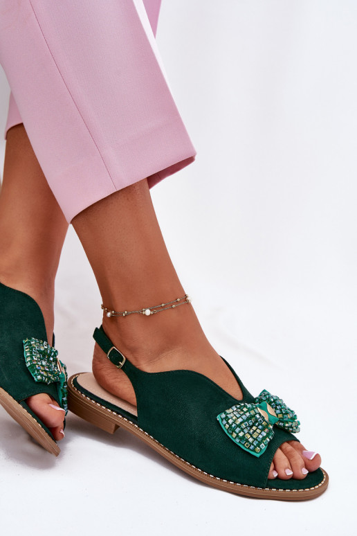 Damensandalen mit Bändern mit breiten Absätzen S.Barski KV51-014 grüne Farbe