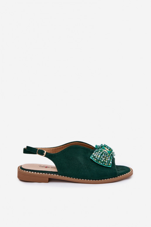 Damensandalen mit Bändern mit breiten Absätzen S.Barski KV51-014 grüne Farbe