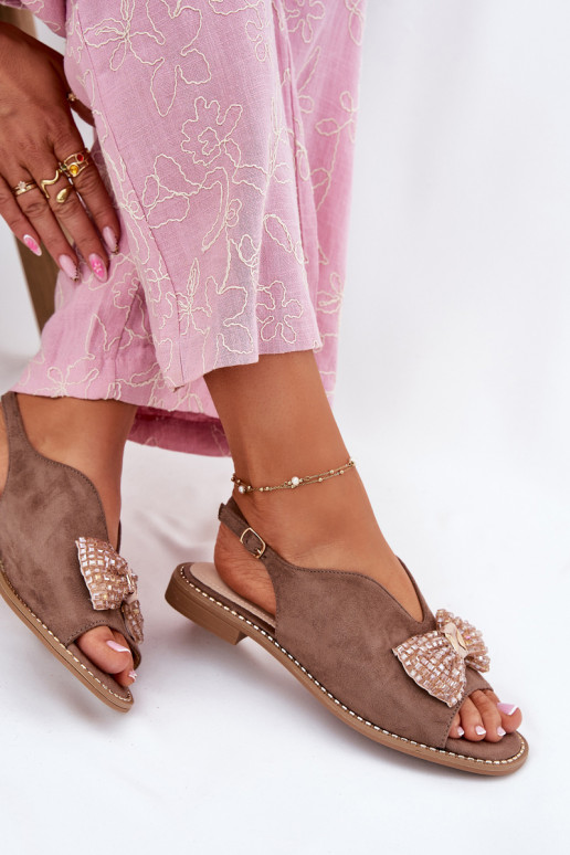 Damensandalen mit Bändern mit breiten Absätzen S.Barski KV51-014 Beige