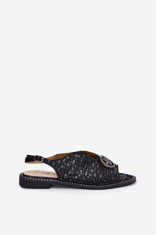 Damensandalen mit breiten Absätzen mit Ornamenten S.Barski KV51-094 schZuarze Farbe