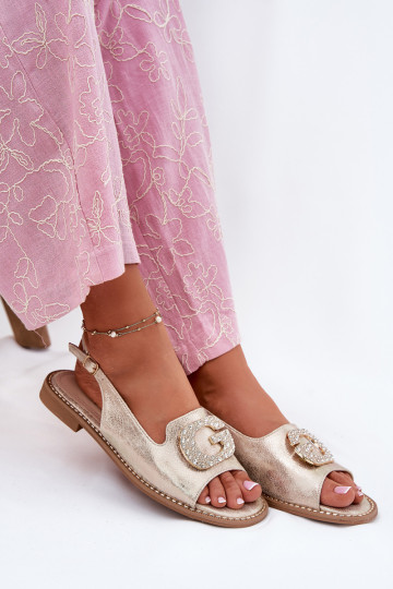 Damensandalen Mit Dekorationen Detalem S.Barski KV51-081 goldene Farbe
