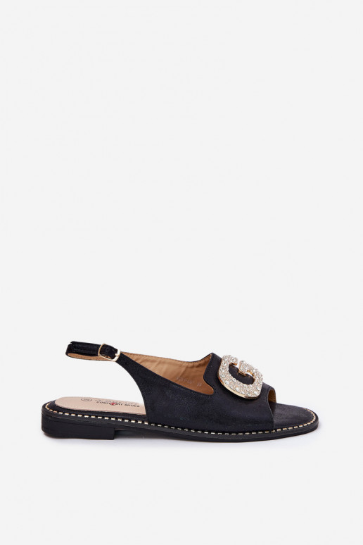 Damensandalen Mit Dekorationen Detalem S.Barski KV51-081 schZuarze Farbe