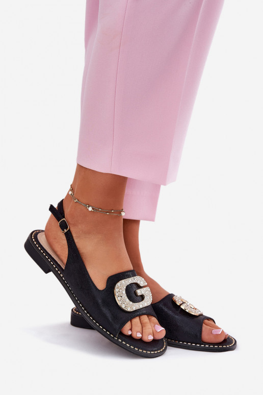 Damensandalen Mit Dekorationen Detalem S.Barski KV51-081 schZuarze Farbe