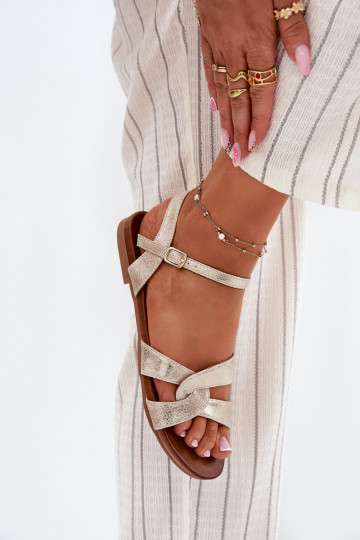 gleichschenklig mit Glanz Damensandalen S.Barski KV51-022 goldene Farbe 2