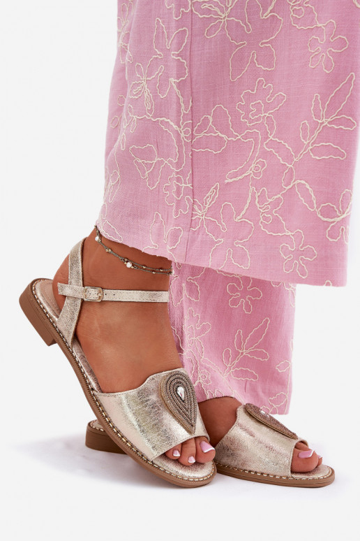 Damensandalen mit breiten Absätzen mit Ornamenten S.Barski KV51-098 goldene Farbe