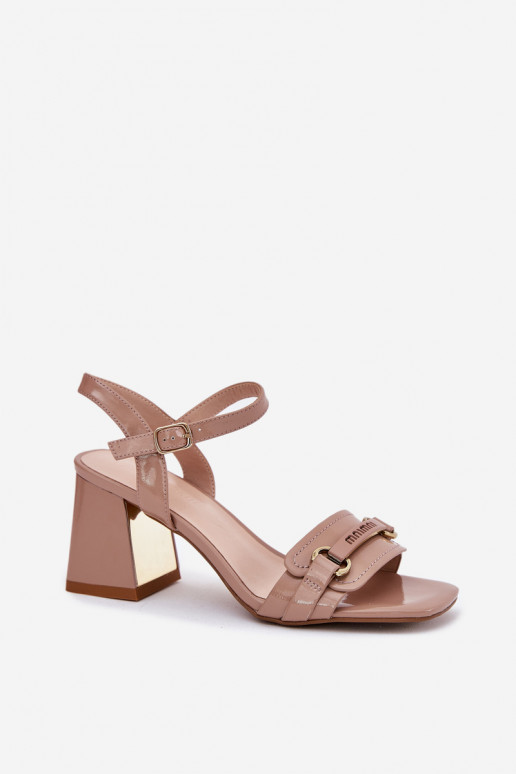 Haut Lackierte Sandalen für Damen mit Absätzen Beige Mevonelle