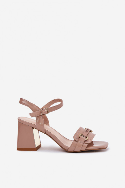 Haut Lackierte Sandalen für Damen mit Absätzen Beige Mevonelle