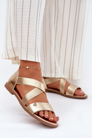 Flache Sandalen für Damen Z Elastycznymi Paskami goldene Farbe Es mussrinea 2