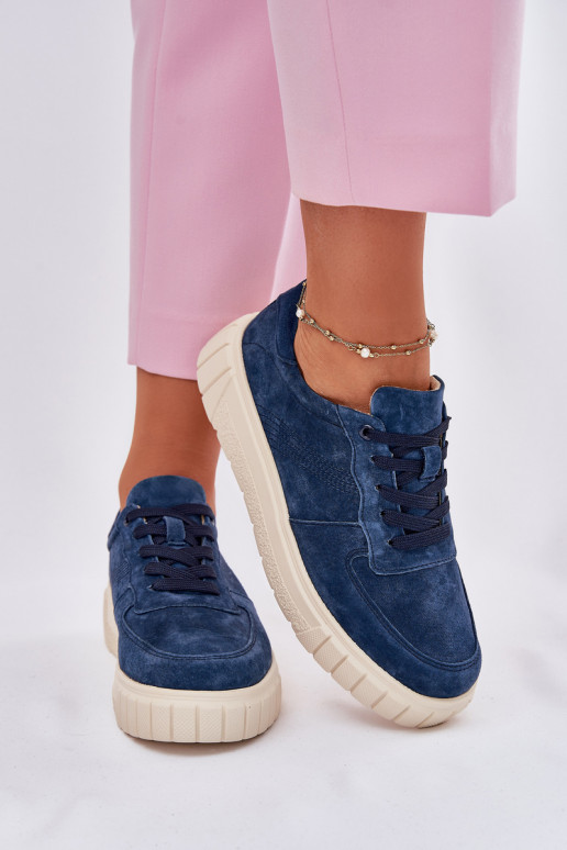 aus INildleder Sneakers Stilvollllschuhe Feminin mit einer Plattform Dunkelblau RilZuena