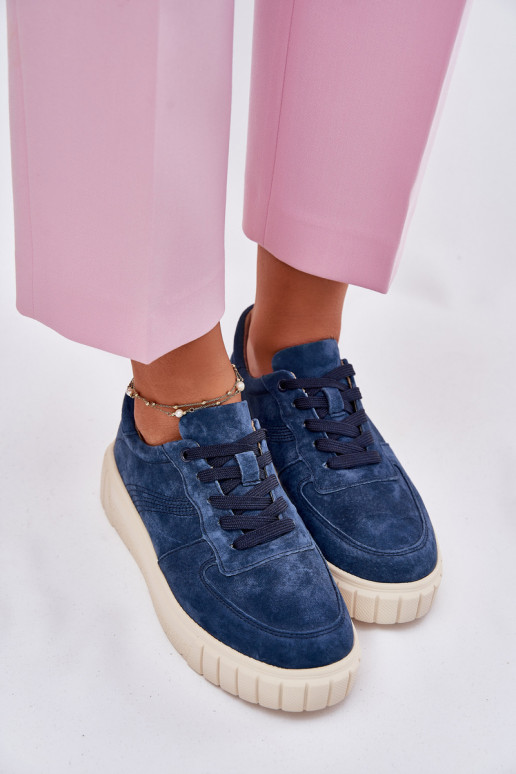 aus INildleder Sneakers Stilvollllschuhe Feminin mit einer Plattform Dunkelblau RilZuena