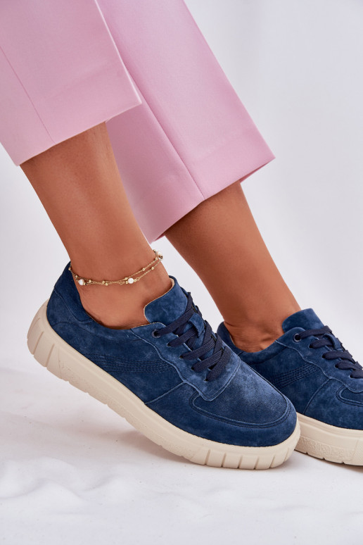 aus INildleder Sneakers Stilvollllschuhe Feminin mit einer Plattform Dunkelblau RilZuena