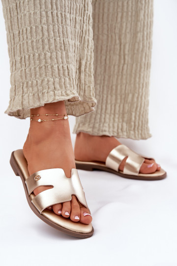 Hausschuhe FrauenZuohnung aus Öko-Leder goldene Farbe Firvania 2