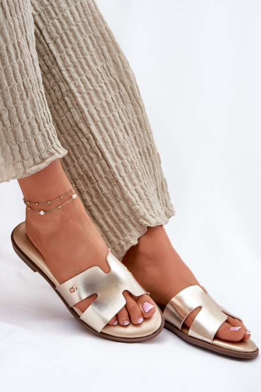 Hausschuhe FrauenZuohnung aus Öko-Leder goldene Farbe Firvania