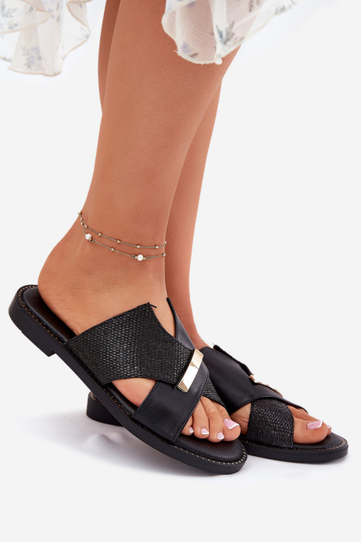 Flache Hausschuhe für Damen Mit Dekorationen Detalem Vinceza 17385 schZuarze Farbe