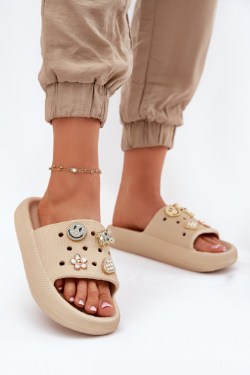 Damenhausschuhe Leichte Hausschuhe Z Przypinkami Vinceza 76055 Beige