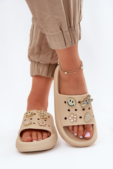 Damenhausschuhe Leichte Hausschuhe Z Przypinkami Vinceza 76055 Beige 2