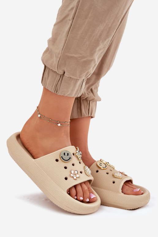 Damenhausschuhe Leichte Hausschuhe Z Przypinkami Vinceza 76055 Beige