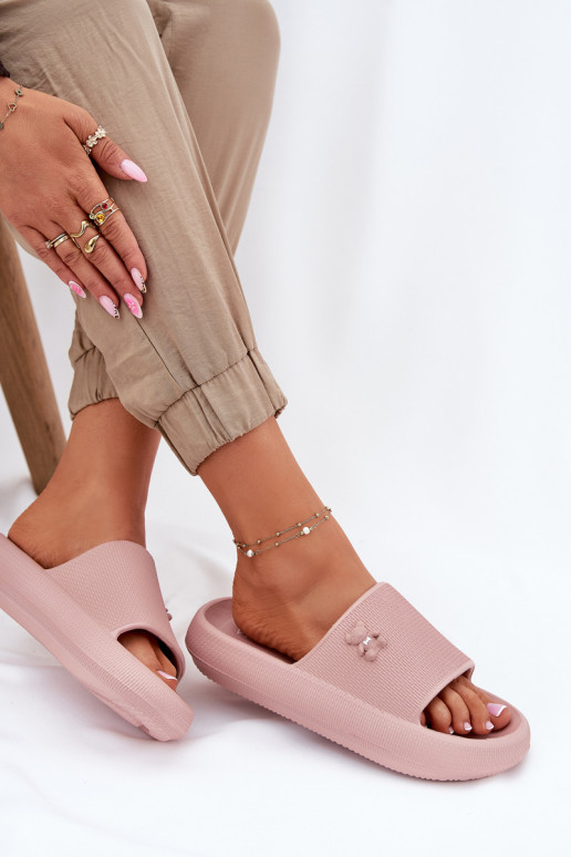 Leichte Hausschuhe Damenhausschuhe mit einer Plattform Mit Bär Vinceza 75210 pinke Farbe