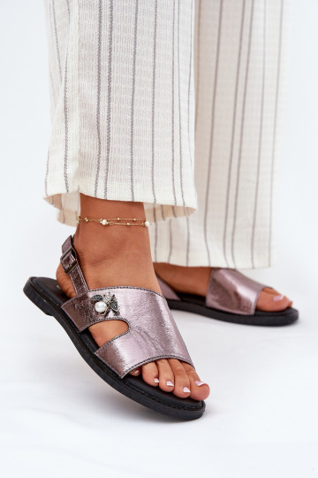 Flache Sandalen für Damen Mit Dekorationen Detalem Vinceza 17378 Silberfarbe
