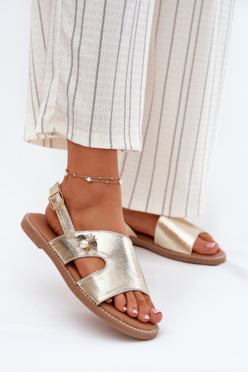 Flache Sandalen für Damen Mit Dekorationen Detalem Vinceza 17378 goldene Farbe 2