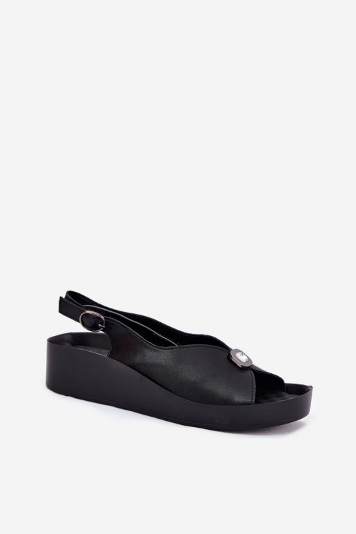 Damensandalen Feminin Auf einem Keil und Plattform S.Barski KV51-020 schZuarze Farbe