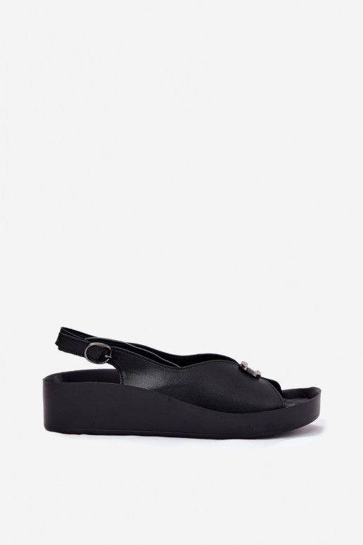 Damensandalen Feminin Auf einem Keil und Plattform S.Barski KV51-020 schZuarze Farbe