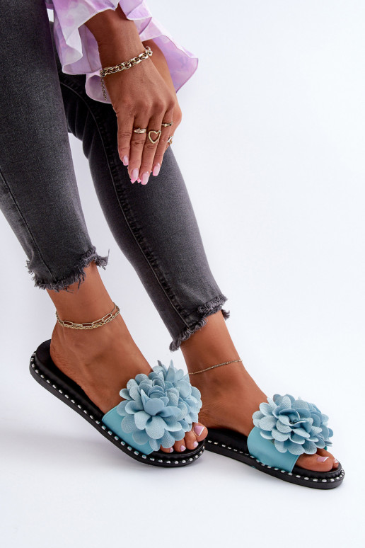 Damenhausschuhe Ozdobione mit floralen Motivenami blaue Farbe Cellanen Damenhausschuhe Ozdobione mit floralen Motivenami blaue Farbe Cellanen